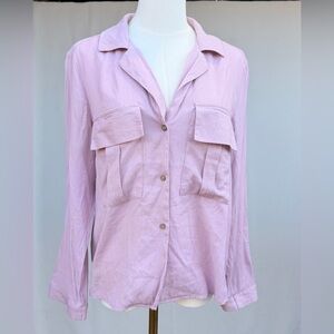 Timing Pink Linen Blend Button Down Blouse L